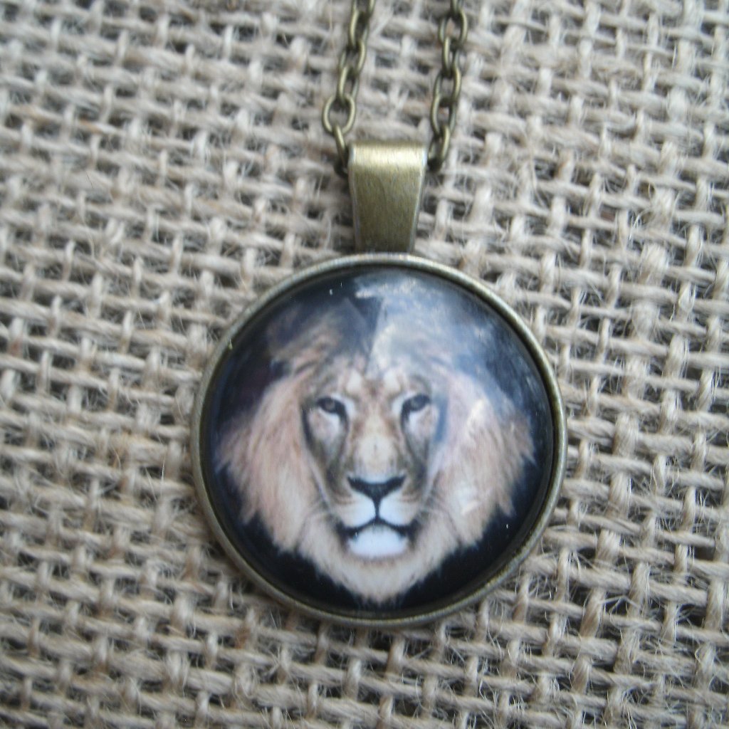 Lion Glass Cabochon Pendant Necklace